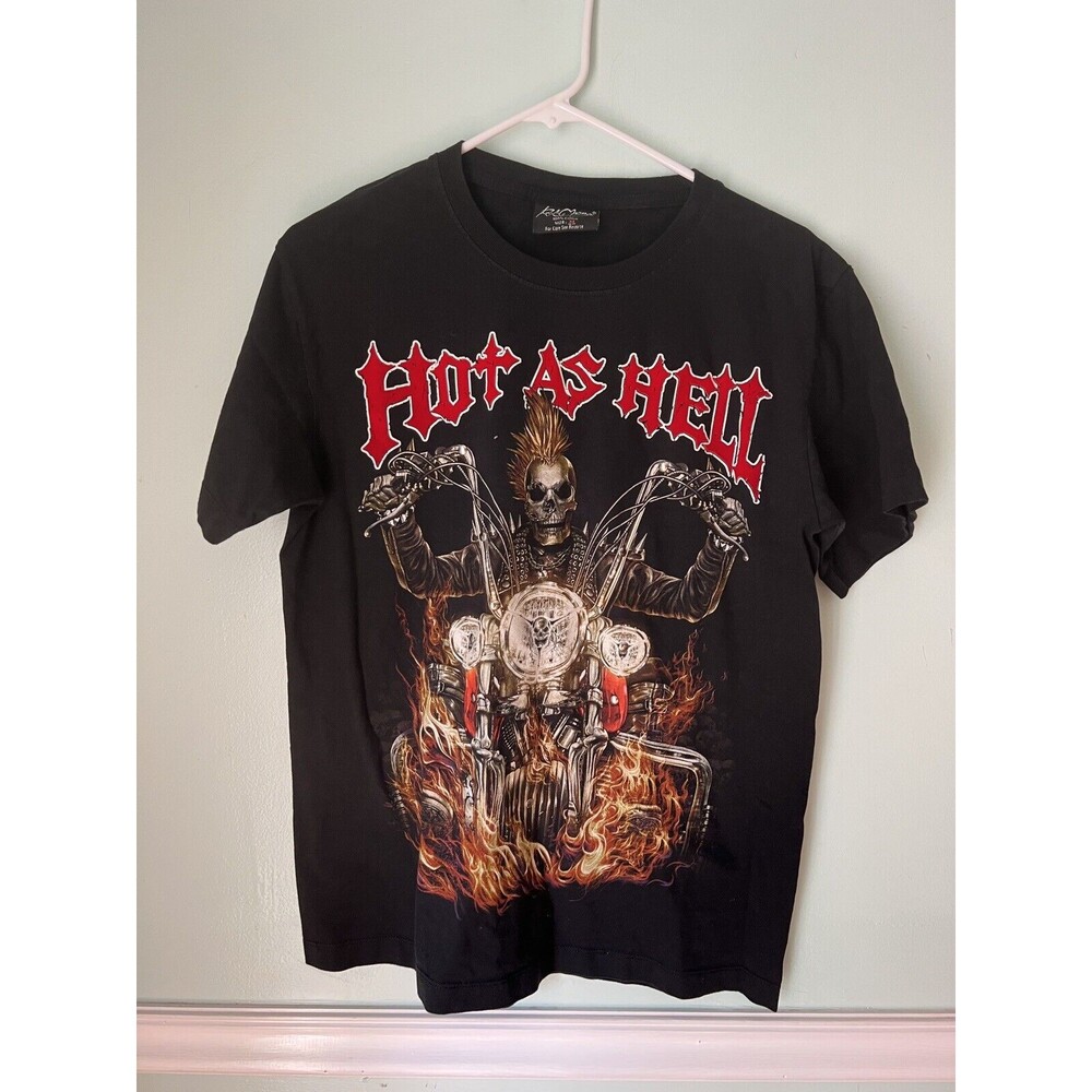 Rock Chang  t shirt hot as hell skull motorcycle M‎